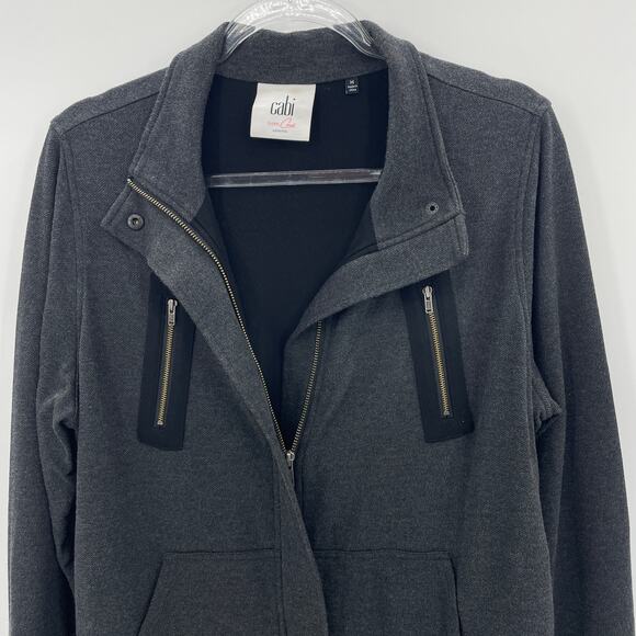 CABI Heather Grey Mesh Back Jacket Size M Belted Soft Jersey Athleisure #3184 - Picture 2 of 10